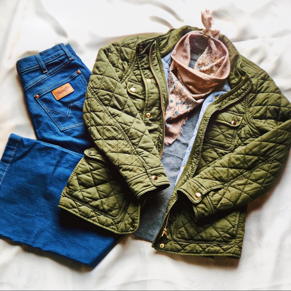 J. Crew NWOT Quilted Utility Jacket in Olive Green